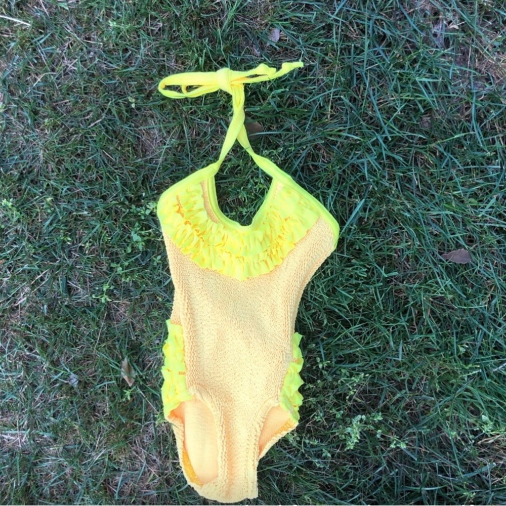BRAND NEW! Hunza G Kids Yellow One Piece Swimsuit. Fits size 1-2+ RARE!